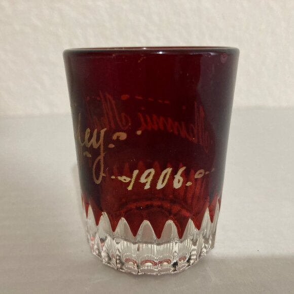 Antique Ruby Stained Pattern Glass Toothpick Holder Minnie Mahaffey 1906 - Picture 3 of 6